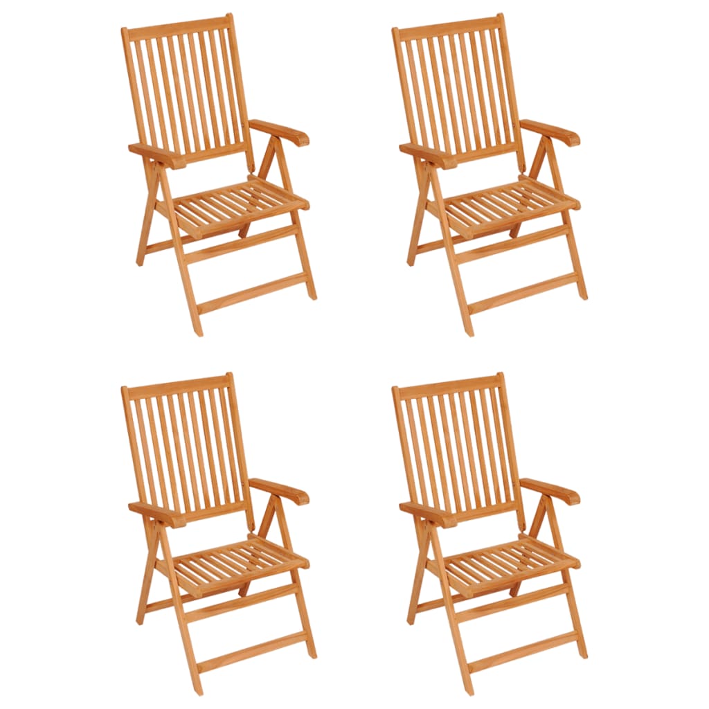 vidaXL Záhradné stoličky 4 ks, sivé kockované podložky, tíkový masív