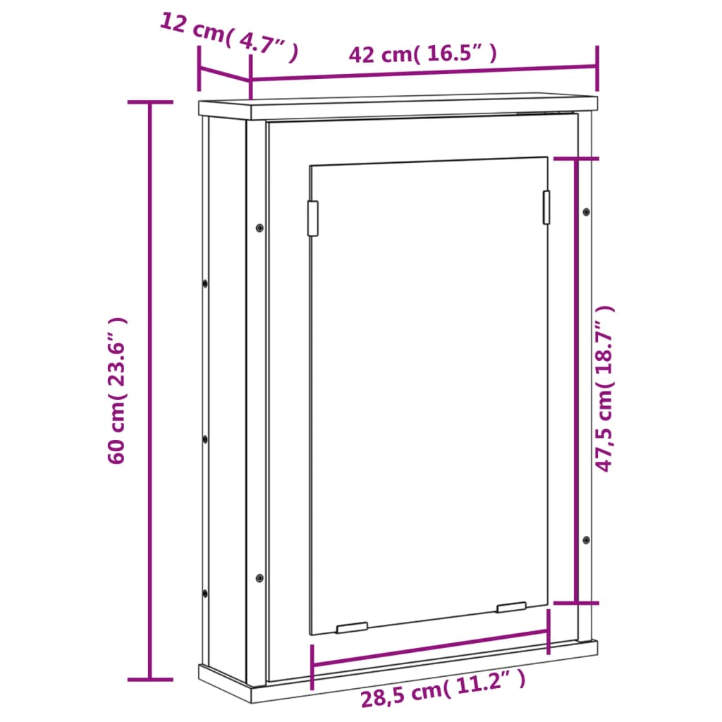 vidaXL Kúpeľňová skrinka so zrkadlom čierna 42x12x60cm kompozit. drevo