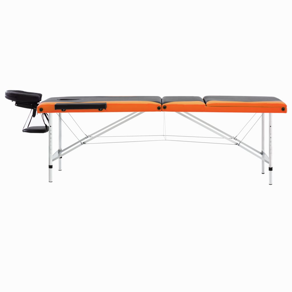 vidaXL Skladací masážny stôl s 3 zónami, hliník, čierno oranžový