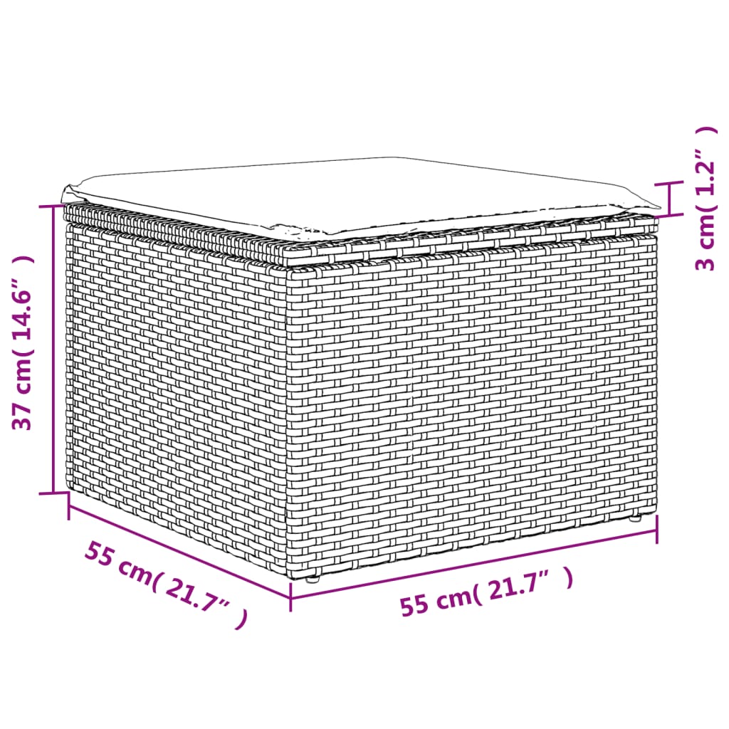 vidaXL Záhradná taburetka s vankúšom béžová 55x55x37 cm polyratan