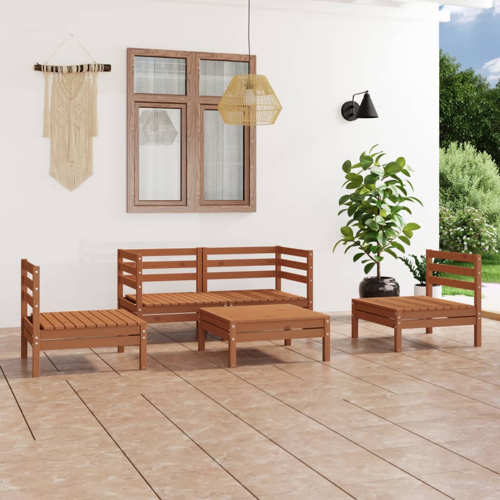 vidaXL 5-dielna záhradná sedacia súprava medovo-hnedá borovicový masív