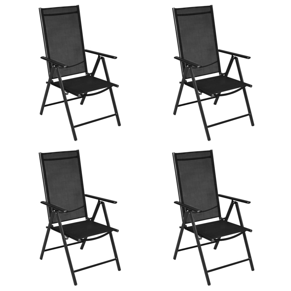 vidaXL Skladacie záhradné stoličky 4 ks, hliník a textilén, čierne