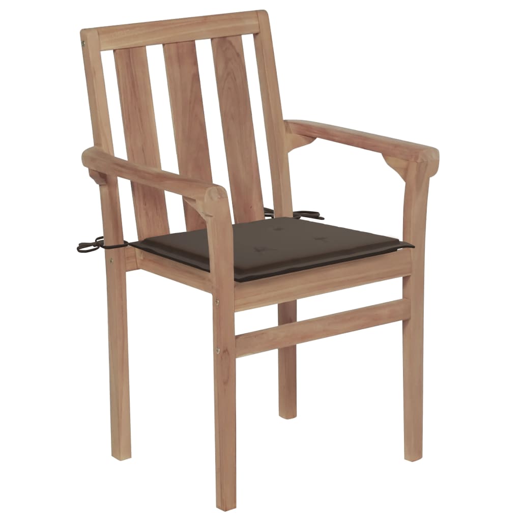 vidaXL Záhradné stoličky 2 ks hnedosivé podložky teakový masív