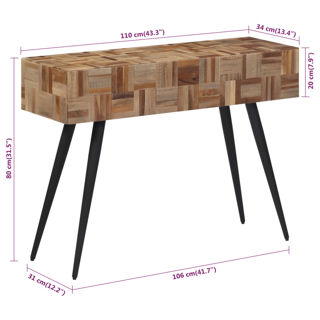 vidaXL Konzolový stolík 110x34x80 cm recyklovaný tíkový masív