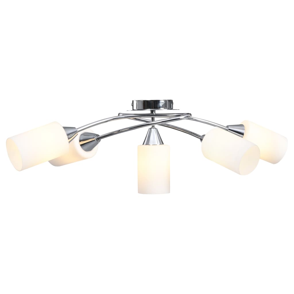 vidaXL Stropná lampa+keramické tienidlá na 5 žiaroviek E14,biely kužeľ