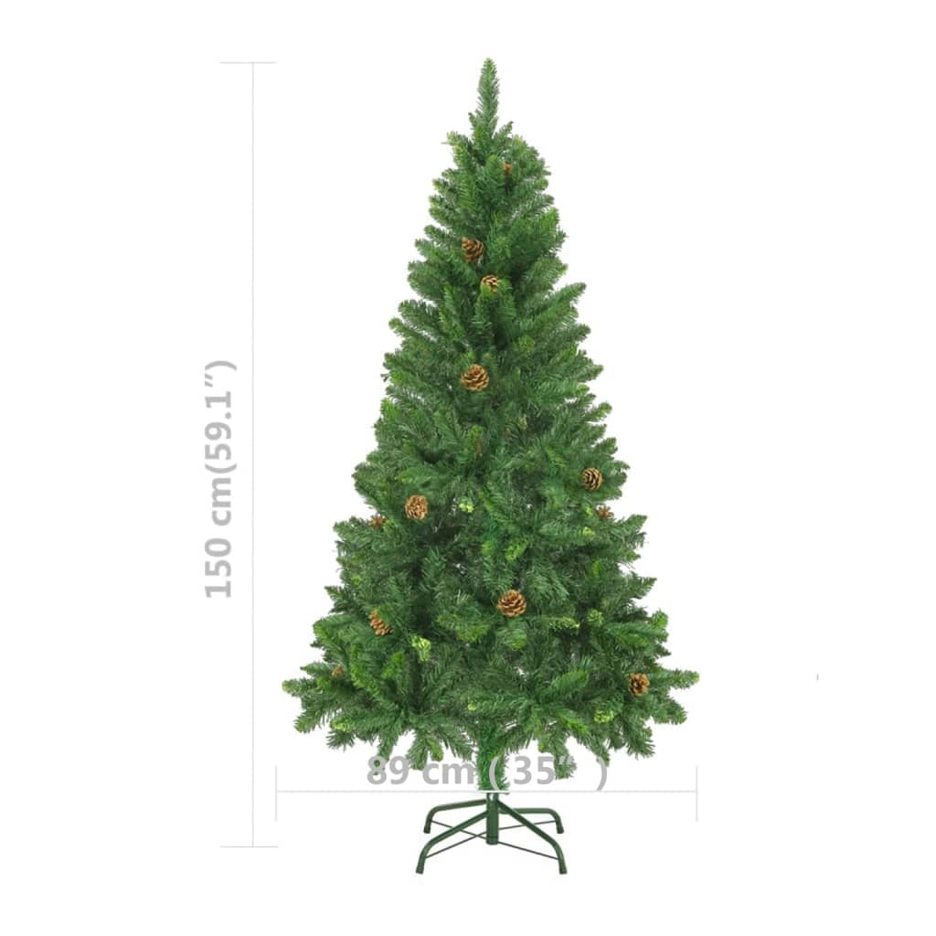 vidaXL Osvetlený umelý vianočný stromček so šiškami, zelený 150 cm