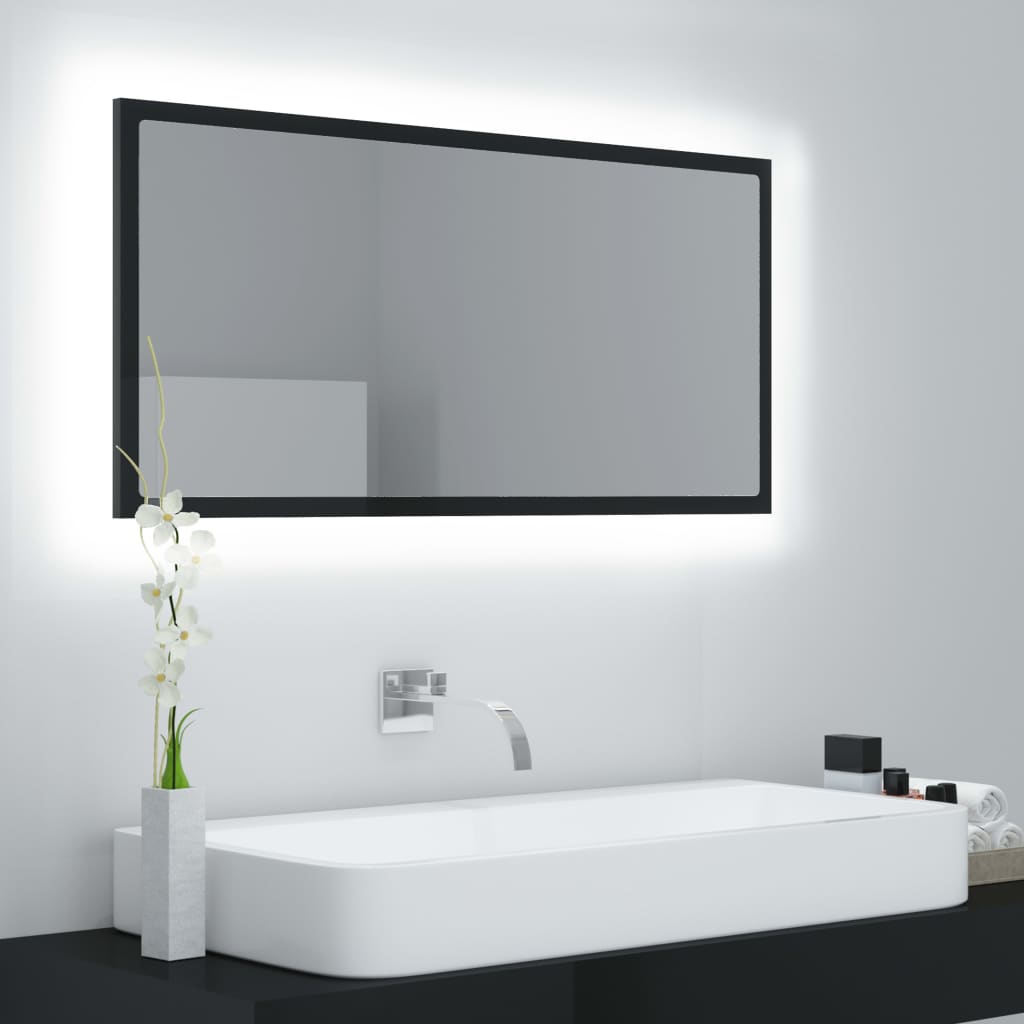 vidaXL LED kúpeľňové zrkadlo lesklé biele 90x8,5x37 cm akryl
