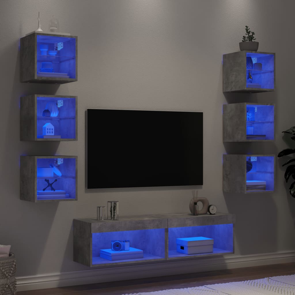 vidaXL 8-dielne TV nástenné skrinky s LED betónovo sivé kompozit.drevo
