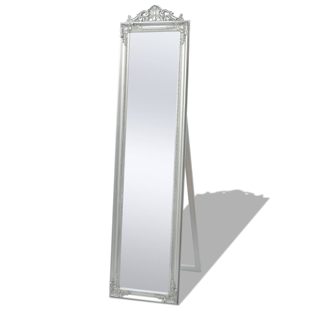 vidaXL Samostatne stojace zrkadlo, barokový štýl, 160x40cm, strieborné