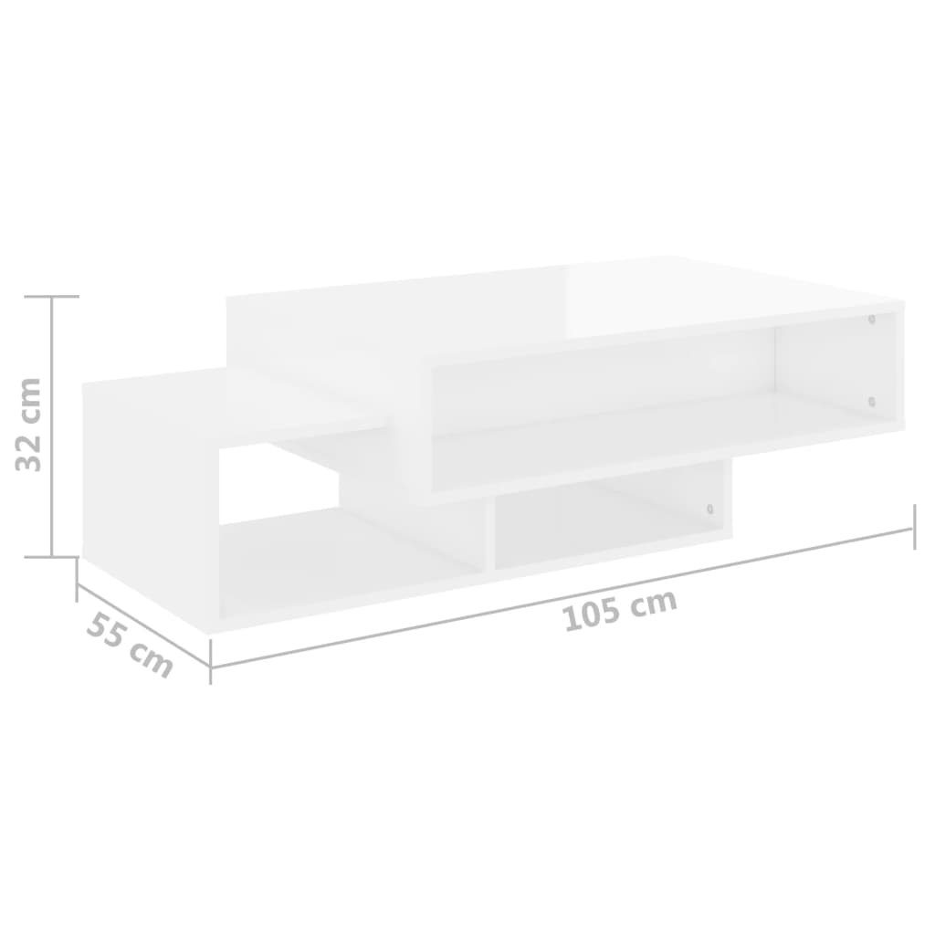vidaXL Konferenčný stolík lesklý biely 105x55x32 cm drevotrieska