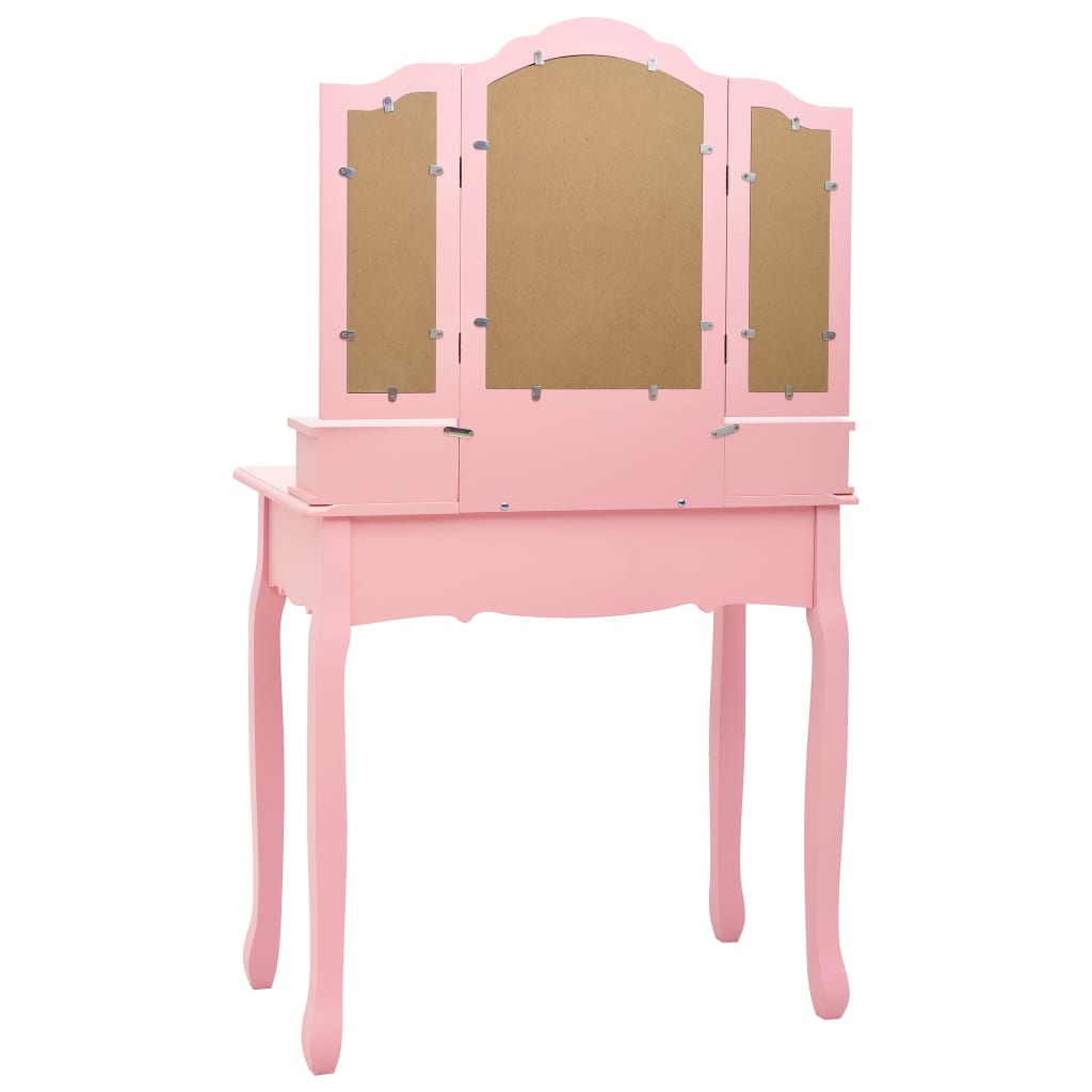 vidaXL Toaletný stolík so stoličkou, ružový 80x69x141 cm, paulovnia