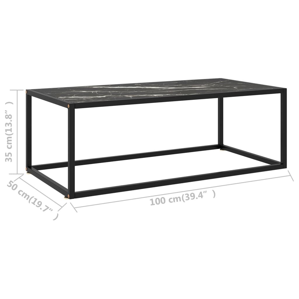 vidaXL Konferenčný stolík, čierny, čierne mramorové sklo 100x50x35 cm