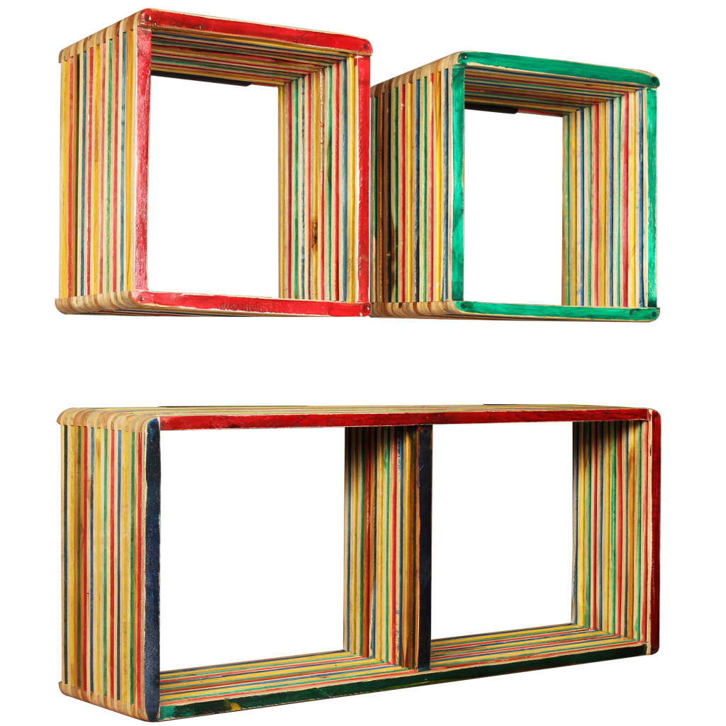 vidaXL Sada 3 rôznofarebných nástenných poličiek, recyklované teakové drevo