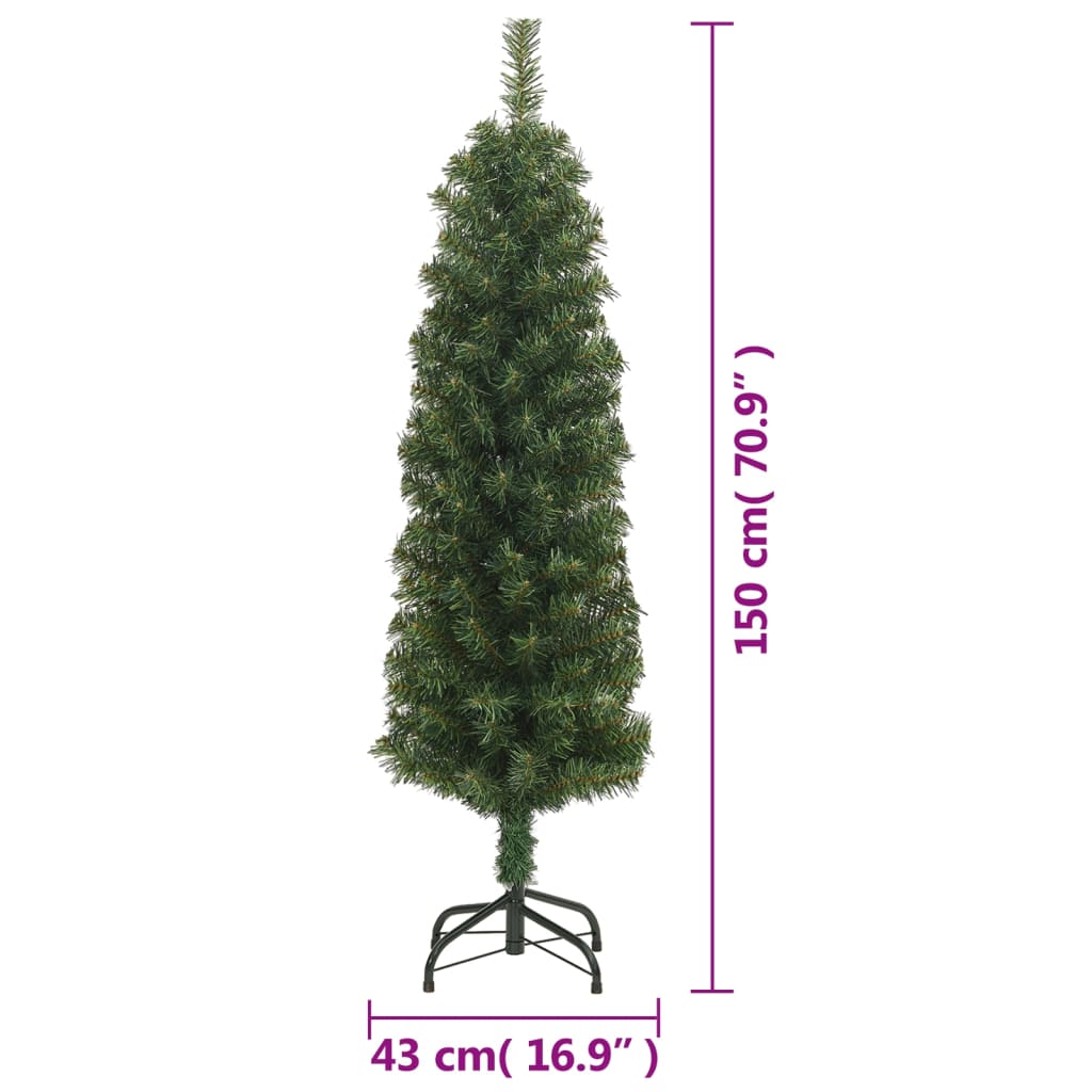 vidaXL Úzky umelý vianočný stromček so stojanom, zelený 150 cm, PVC