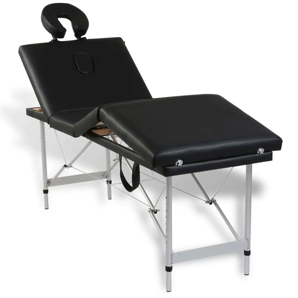 vidaXL Čierny skladací masážny stôl, 4 zóny, hliníkový rám