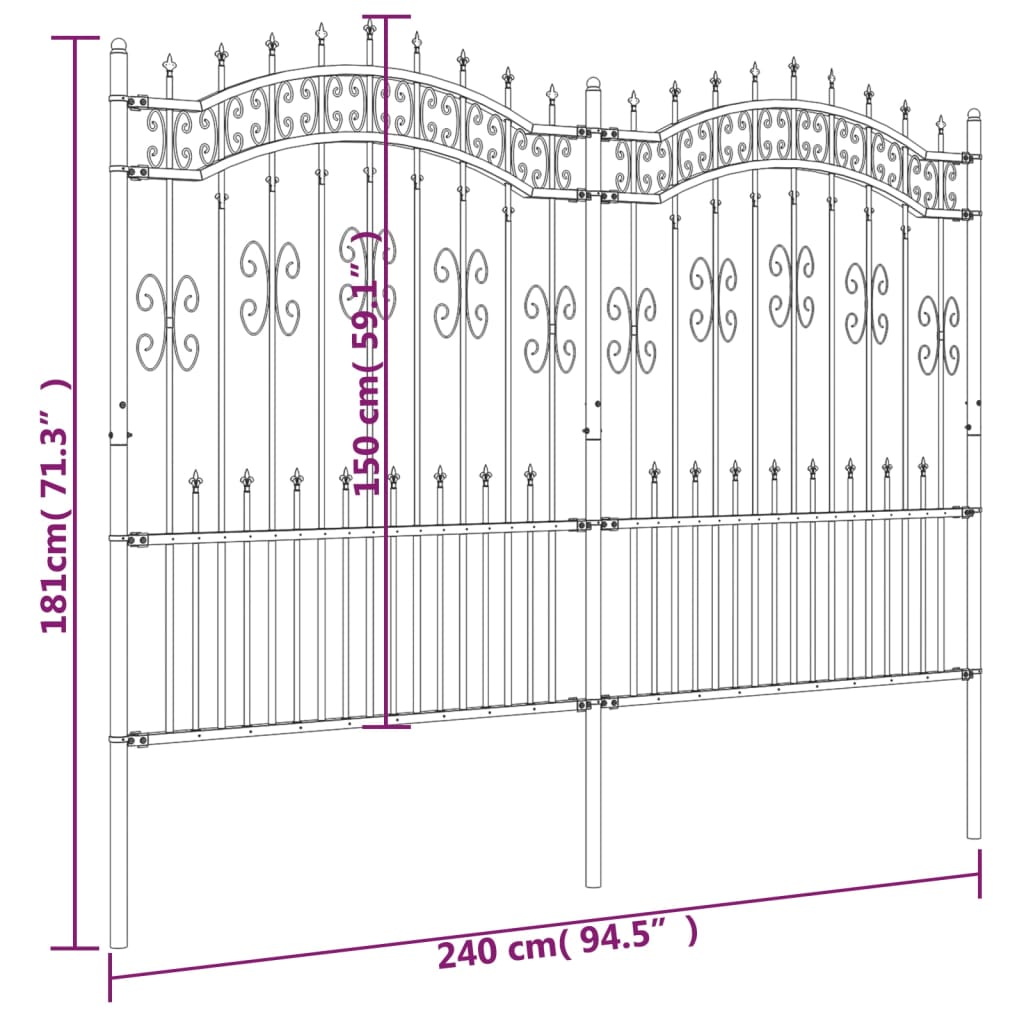 vidaXL Záhradný plot s hrotmi čierny 190 cm oceľ s práškovým nástrekom