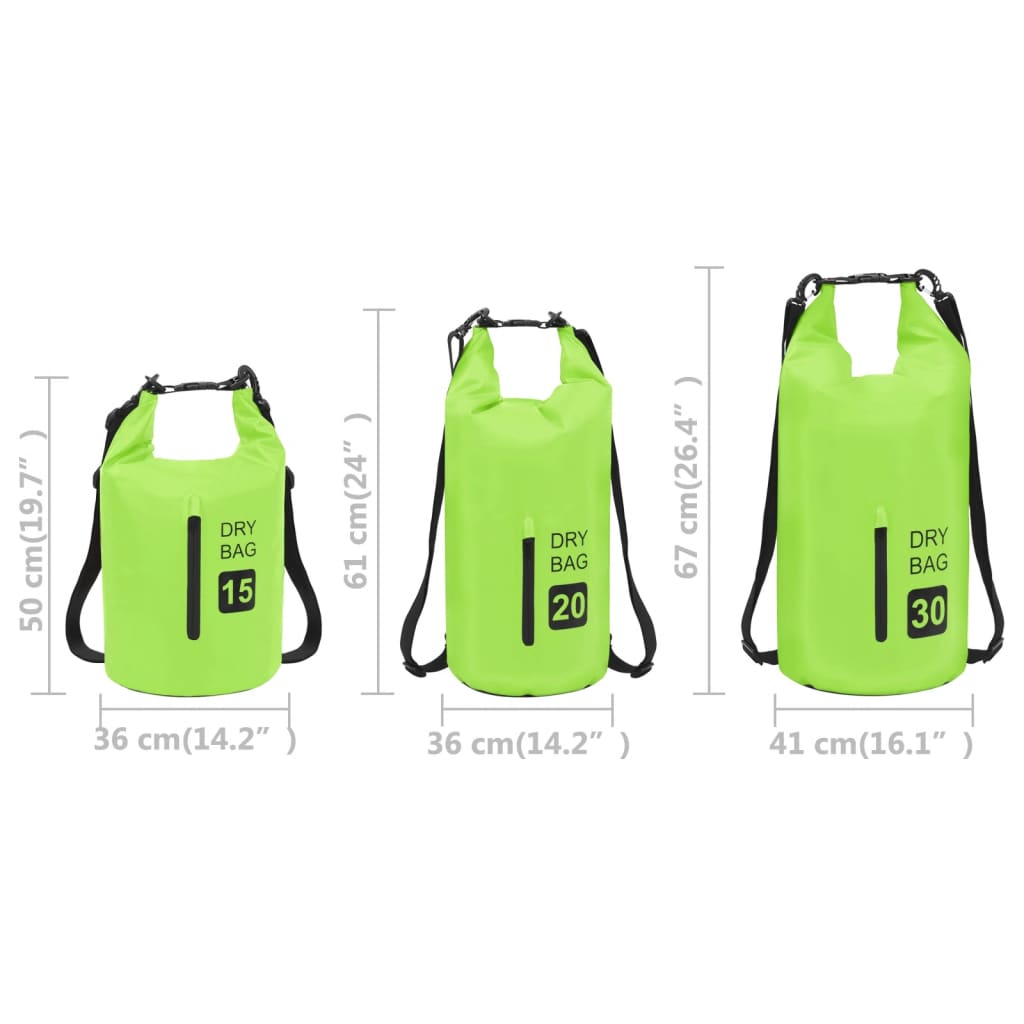 vidaXL Suchá taška so zipsom zelená 15 l PVC
