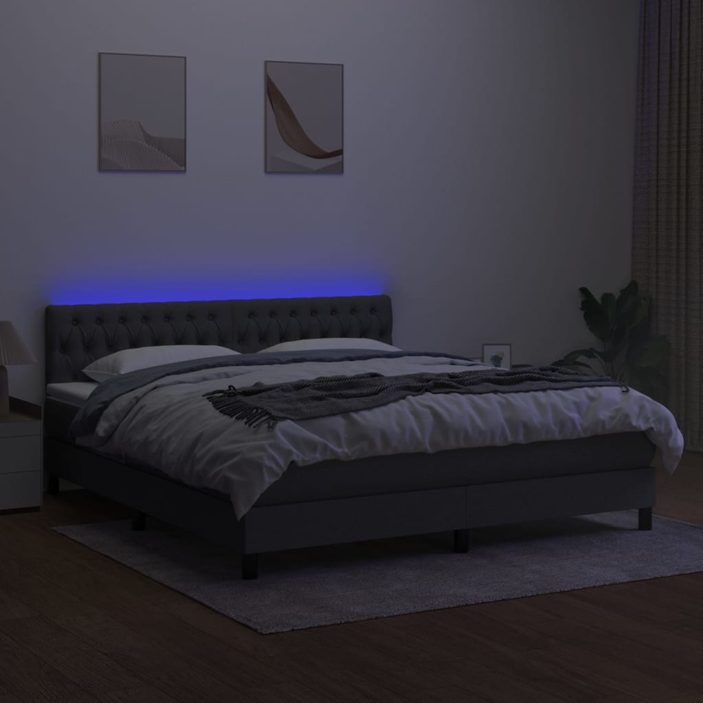 vidaXL Posteľ boxsping s matracom a LED tmavosivá 160x200 cm látka
