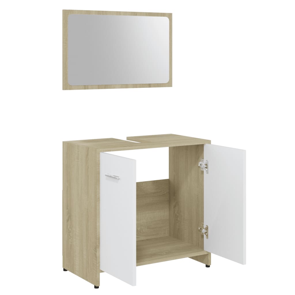 vidaXL Sada kúpeľňového nábytku biela a dub sonoma spracované drevo