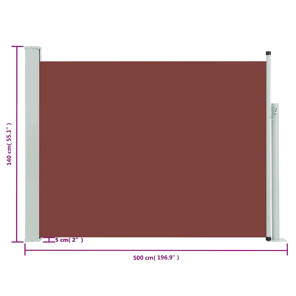 vidaXL Zaťahovacia bočná markíza na terasu 140x500 cm, hnedá