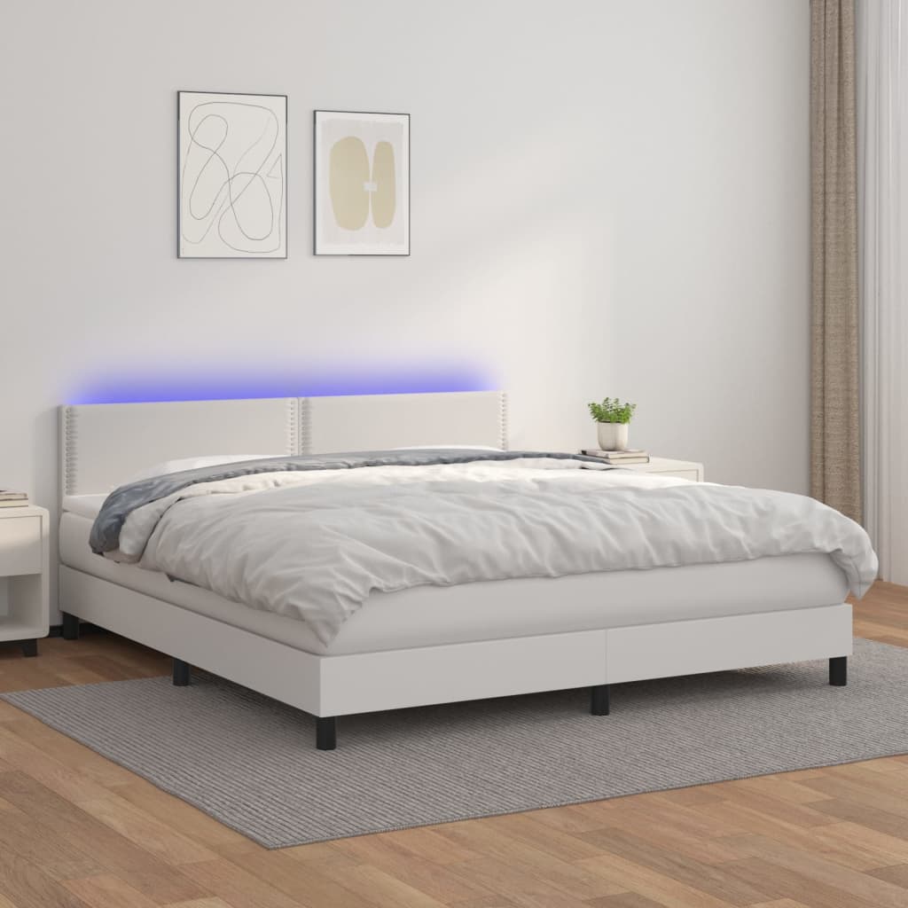 vidaXL Boxspring posteľ s matracom a LED biela 160x200 cm umelá koža