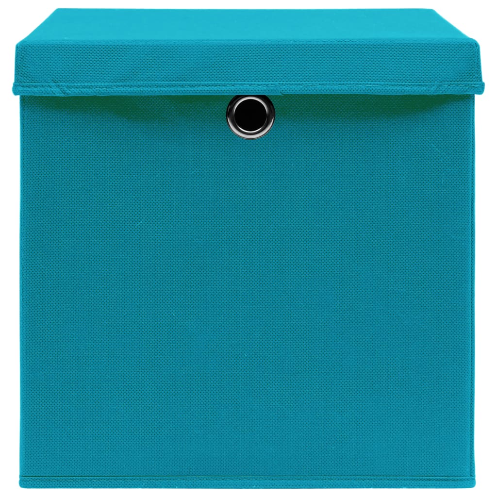 vidaXL Úložné boxy s vekom 4 ks, svetlomodré 32x32x32 cm, látka
