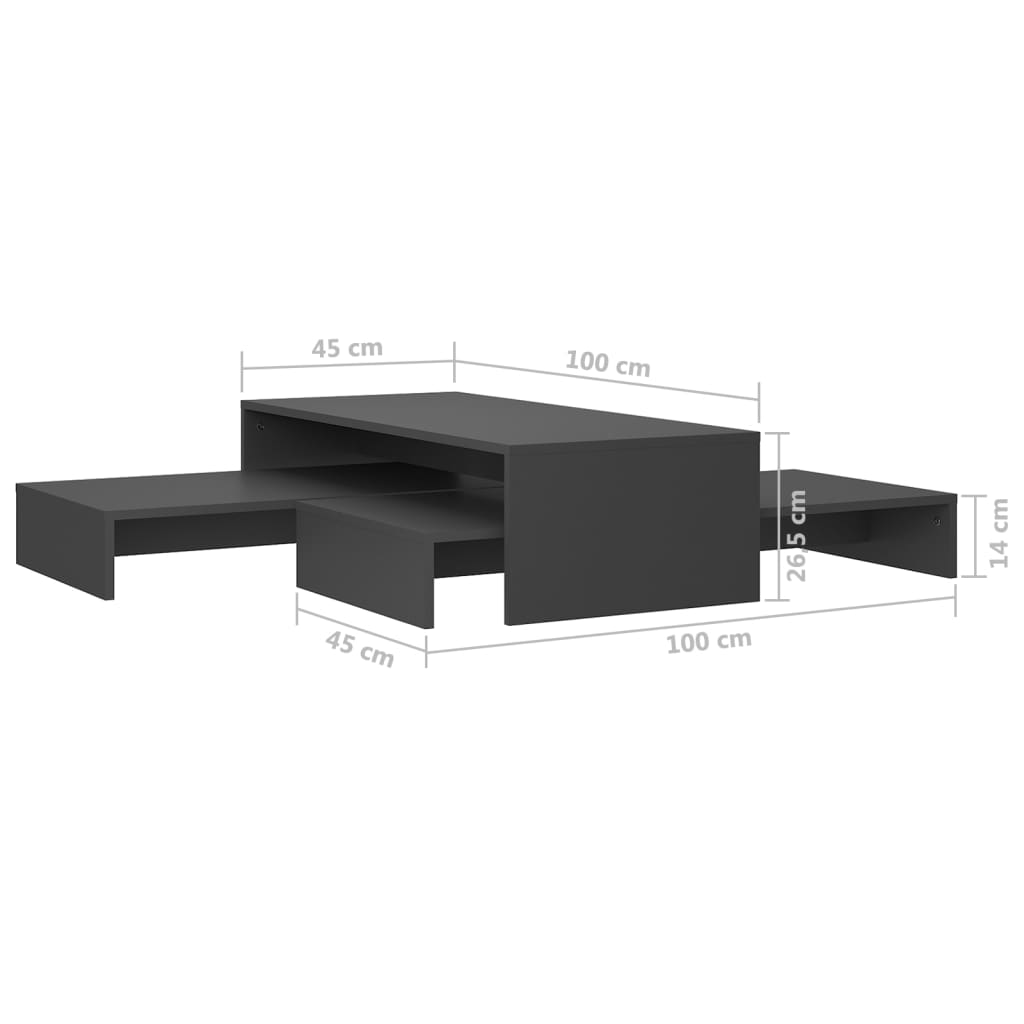 vidaXL Zásuvný konferenčný stolík sivý 100x100x26,5 cm drevotrieska