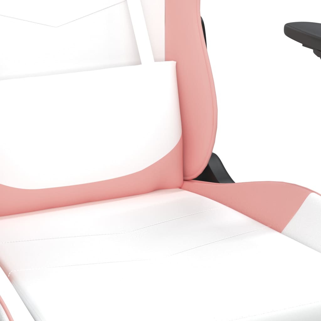 vidaXL Masážna herná stolička s podnožkou, bielo ružová, umelá koža