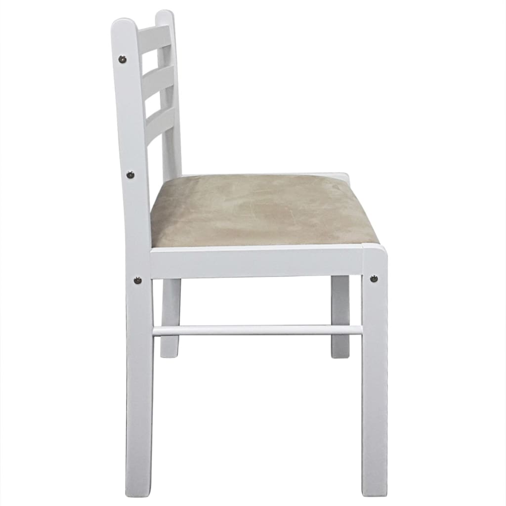 vidaXL Jedálenské stoličky 4 ks, biele, kaučukový masív a zamat