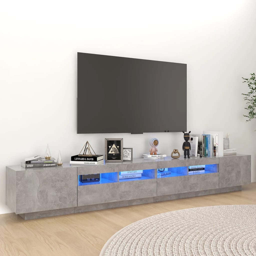 vidaXL TV skrinka s LED svetlami betónová sivá 260x35x40 cm