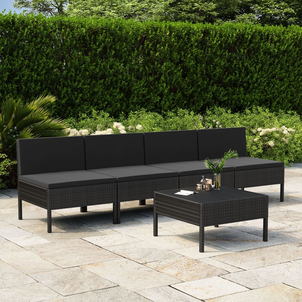 vidaXL 5-dielna záhradná sedacia súprava+podložky, polyratan, čierna