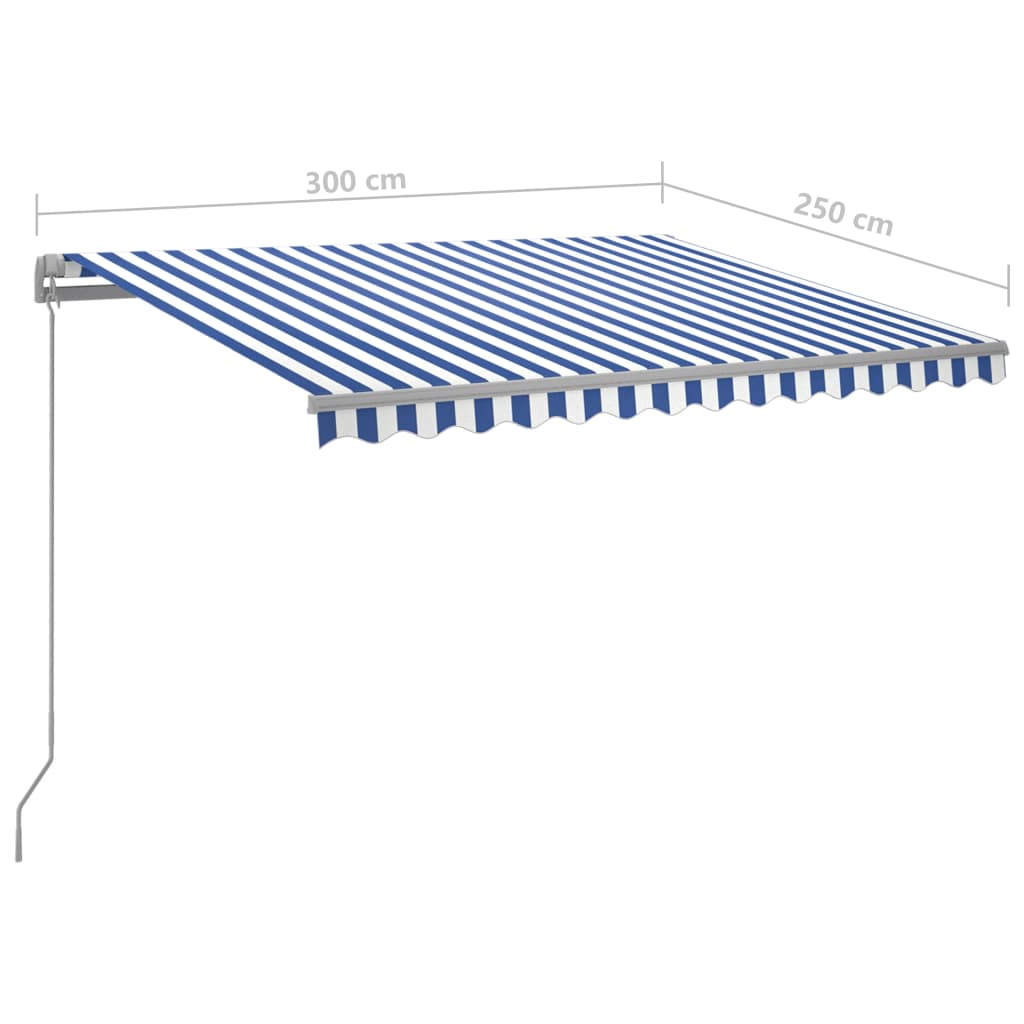 vidaXL Automaticky zaťahovacia markíza so stĺpikmi 3x2,5 m modro-biela