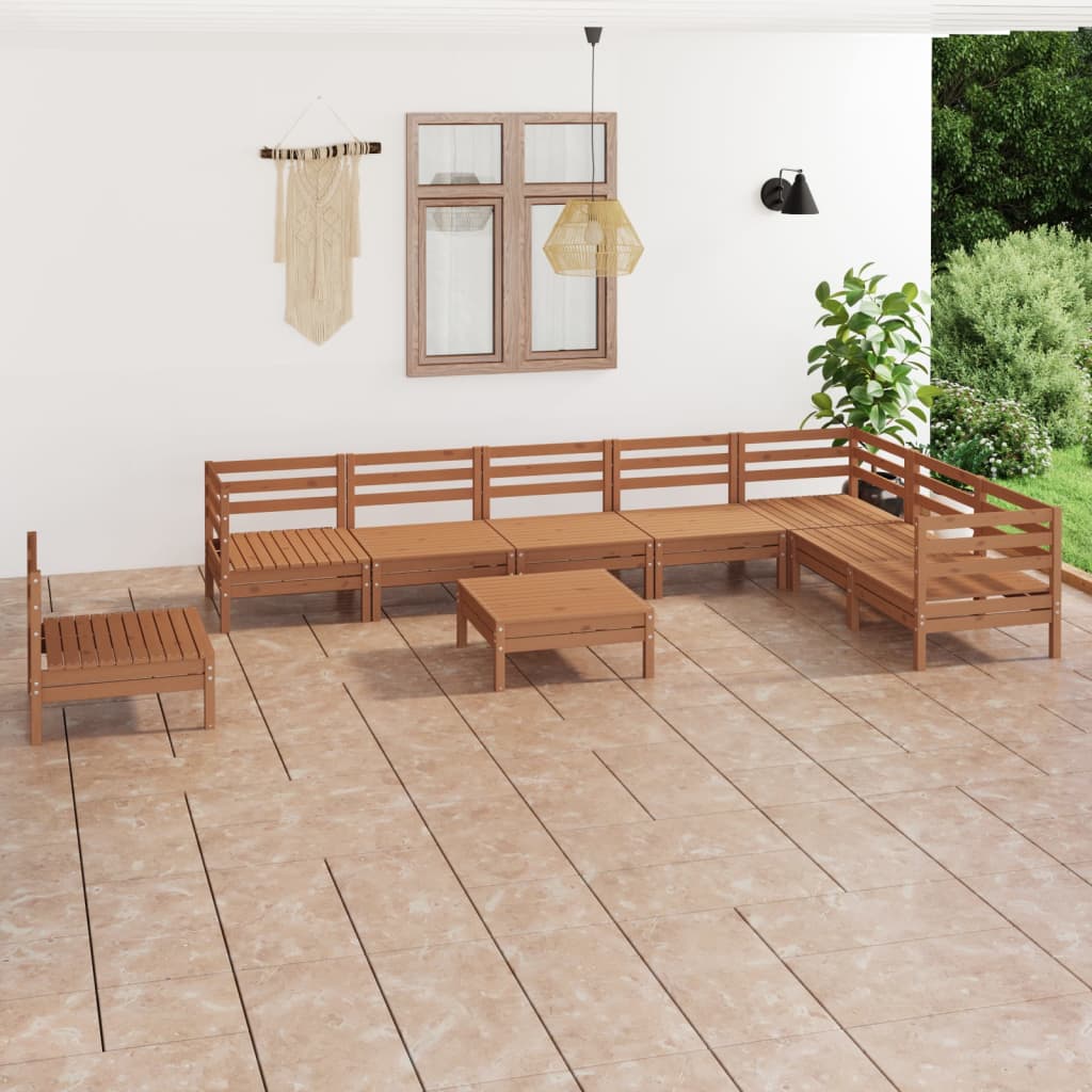 vidaXL 9-dielna záhradná sedacia súprava, borovicový masív, medová