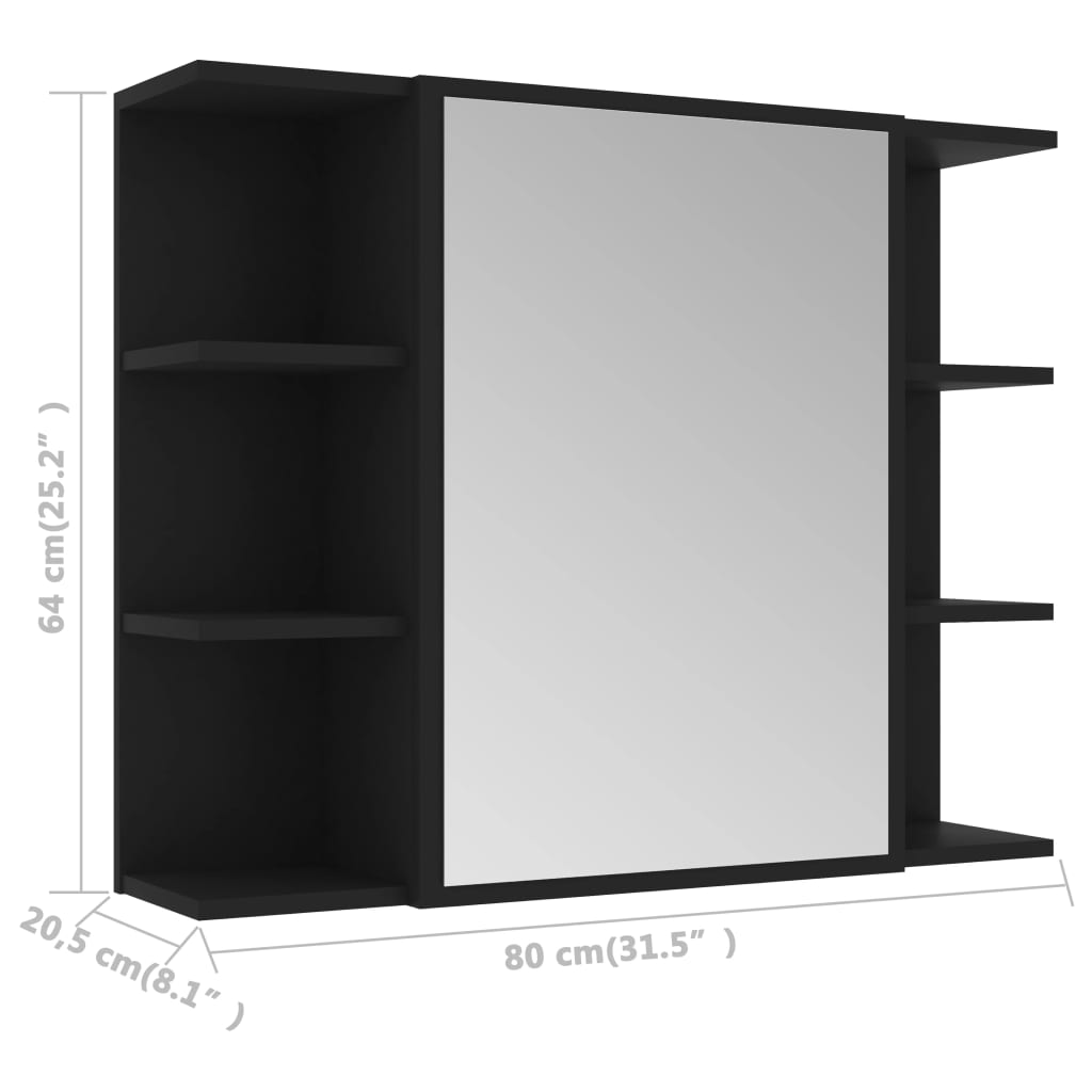 vidaXL Skrinka so zrkadlom, čierna 80x20,5x64 cm, drevotrieska