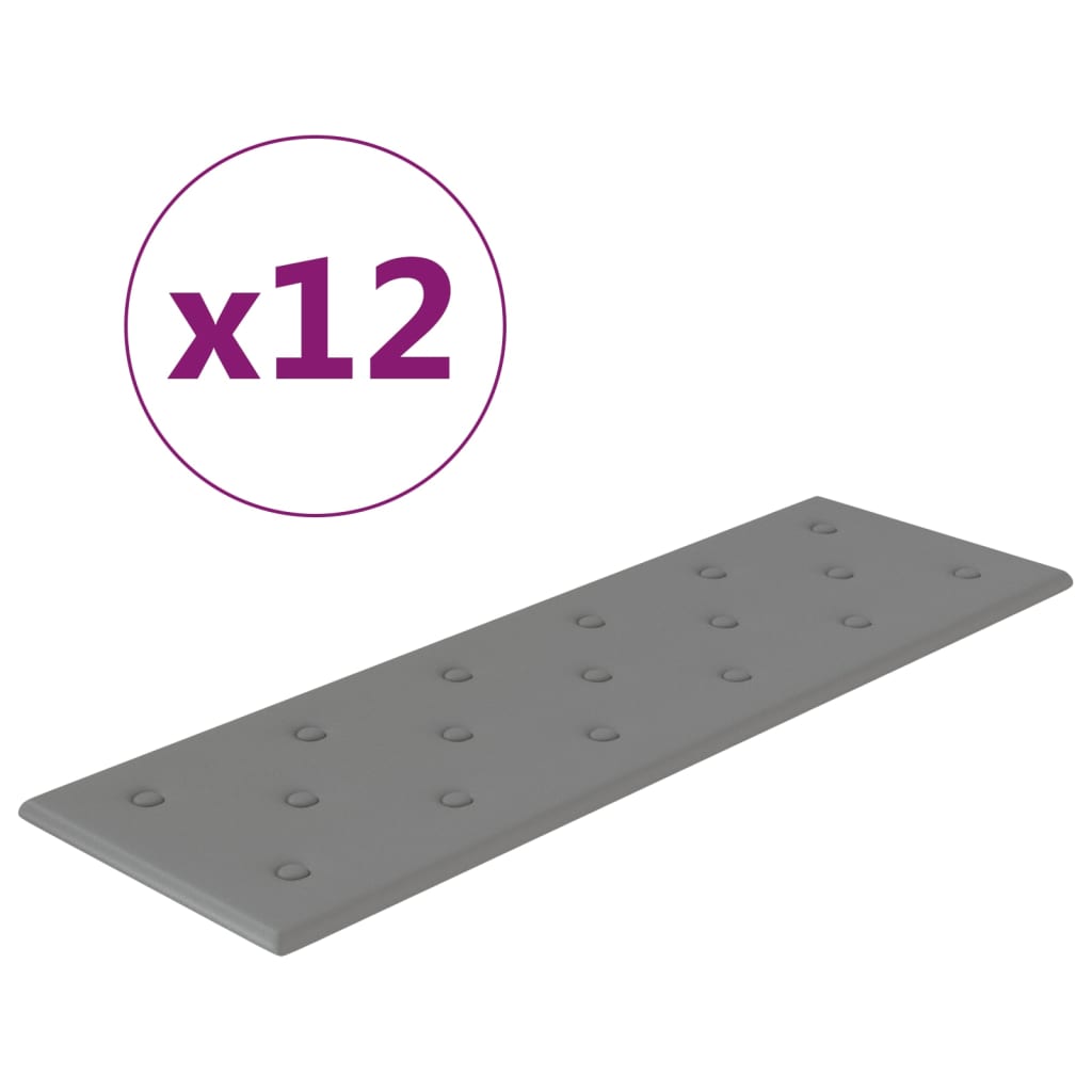 vidaXL Nástenné panely 12 ks sivé 90x30 cm umelá koža 3,24 m²