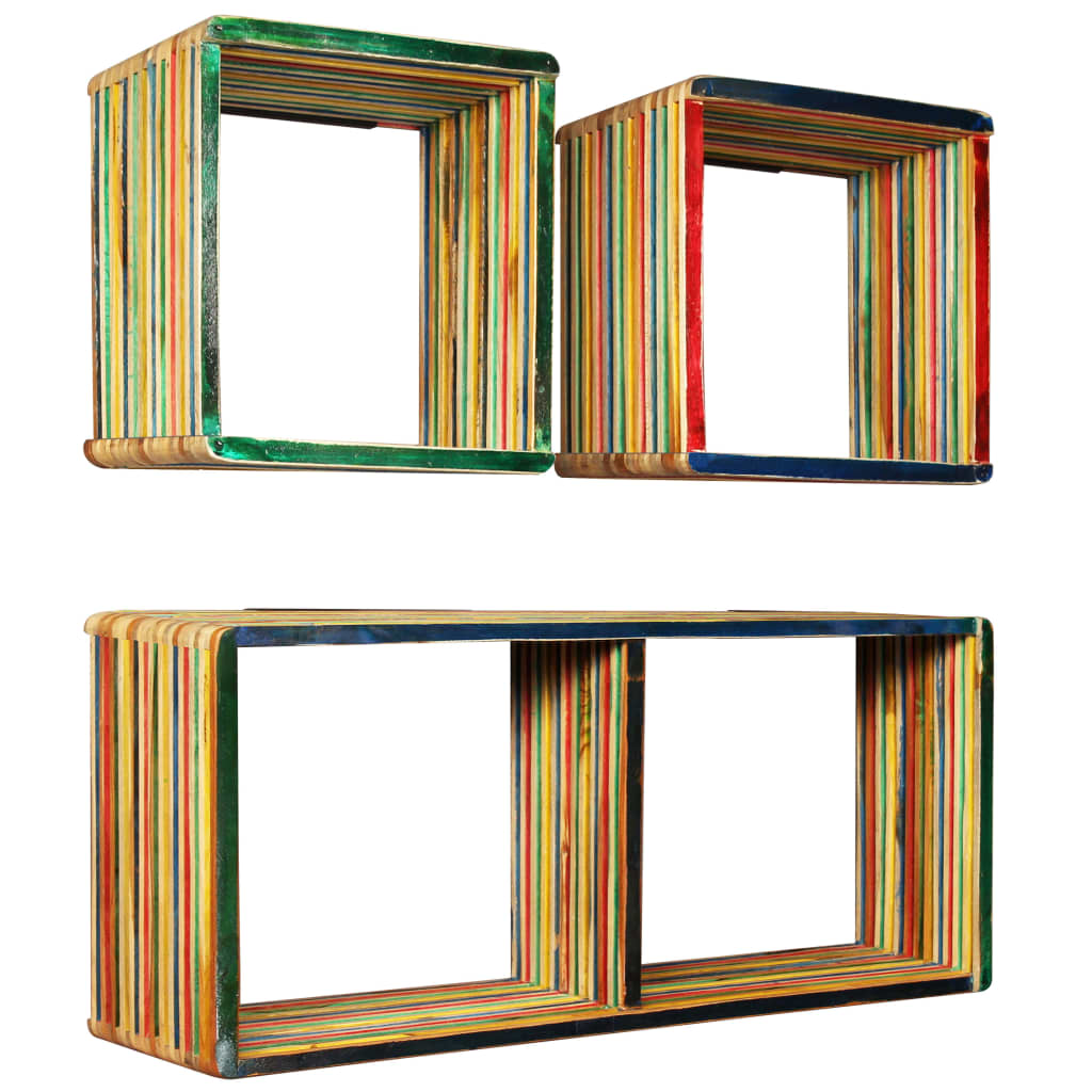 vidaXL Sada 3 rôznofarebných nástenných poličiek, recyklované teakové drevo