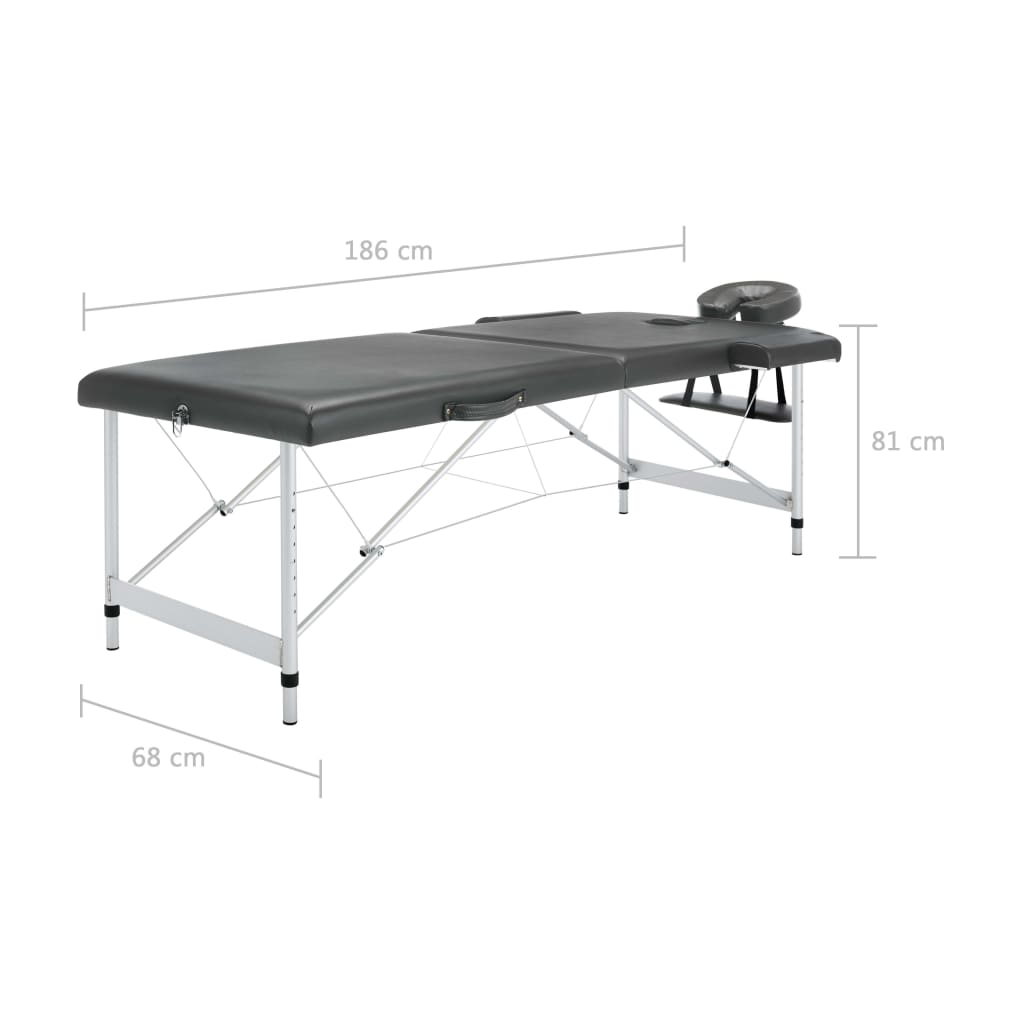 vidaXL Masážny stôl, 2 zóny, hliníkový rám, antracitový 186x68 cm