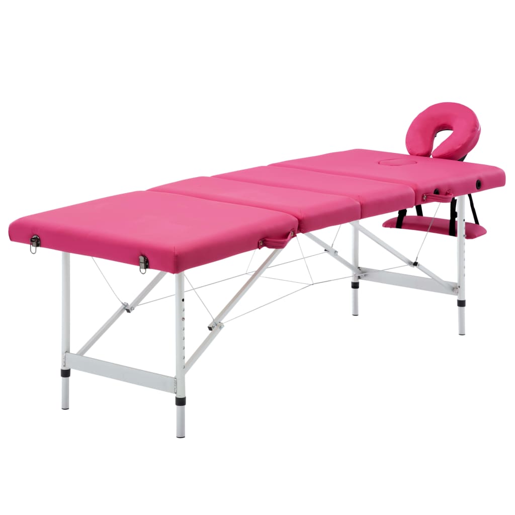 vidaXL Skladací masážny stôl, 4 zóny, hliník, ružový