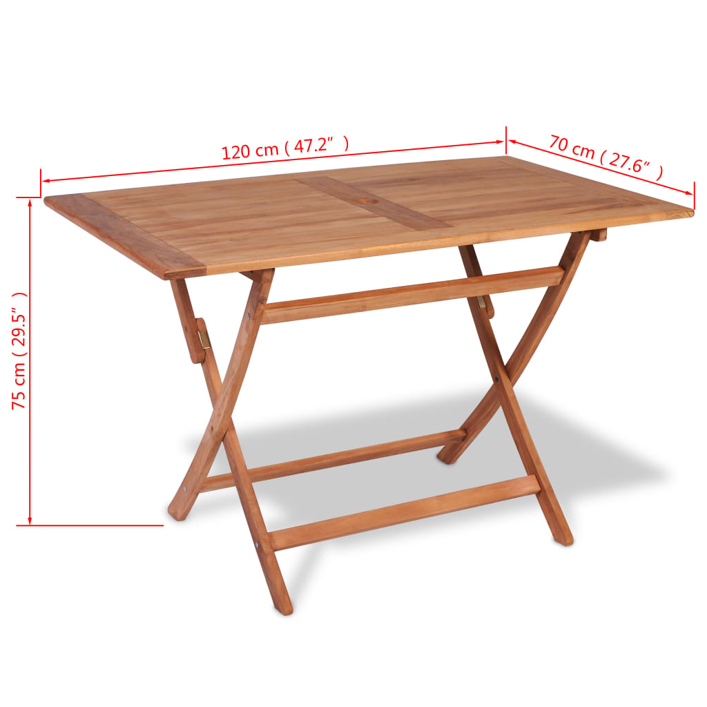 vidaXL Skladací záhradný stôl 120x70x75 cm, tíkový masív