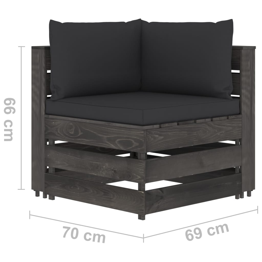 vidaXL 7-dielna záhradná sedacia súprava s podložkami sivá impregnované drevo