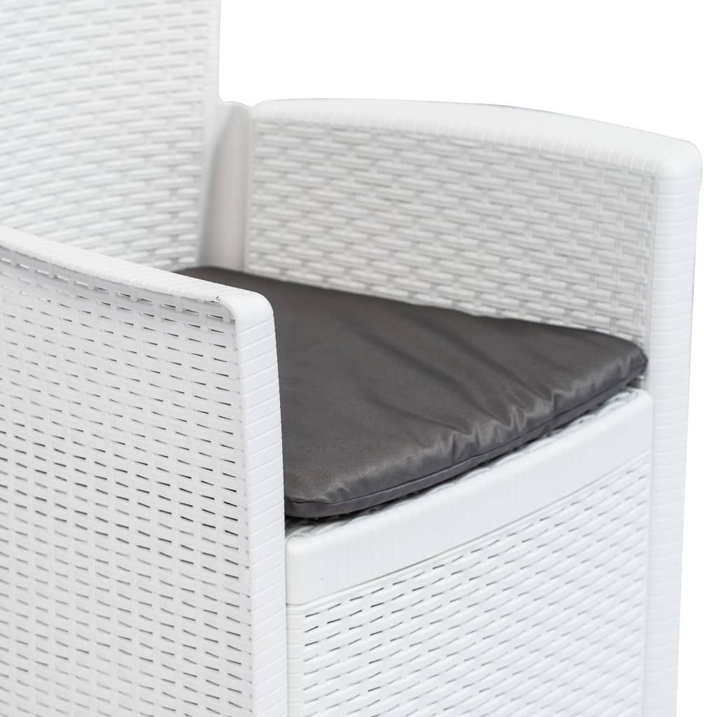 vidaXL Záhradné stoličky s vankúšmi 2ks biele plastové ratanový vzhľad