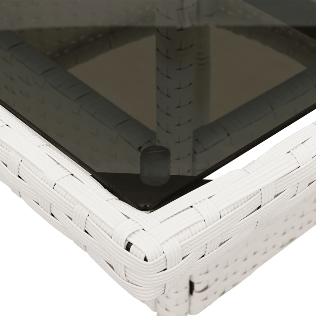 vidaXL Záhradný stôl so sklenenou doskou biely 80x80x75 cm polyratan