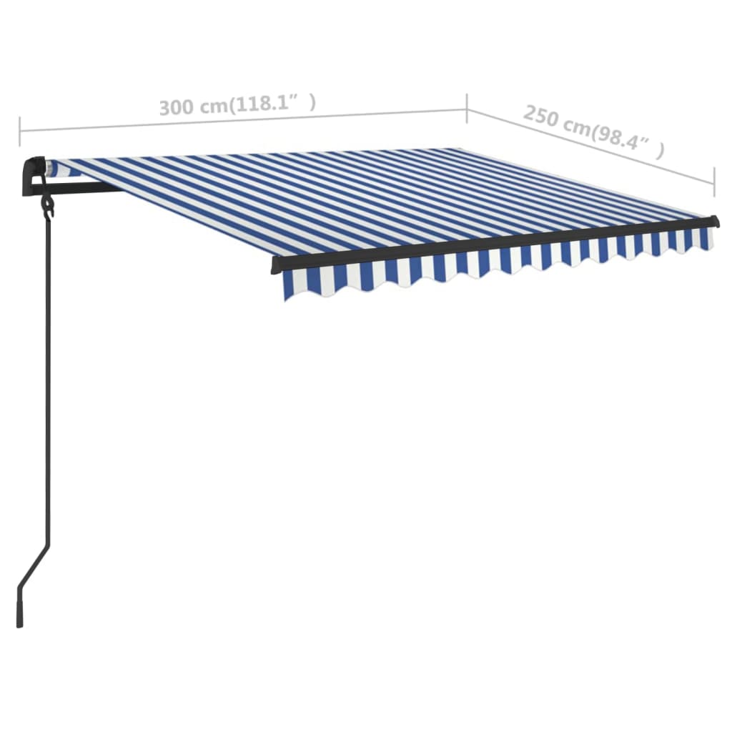 vidaXL Ručne zaťahovacia markíza s LED 3x2,5 m modro-biela
