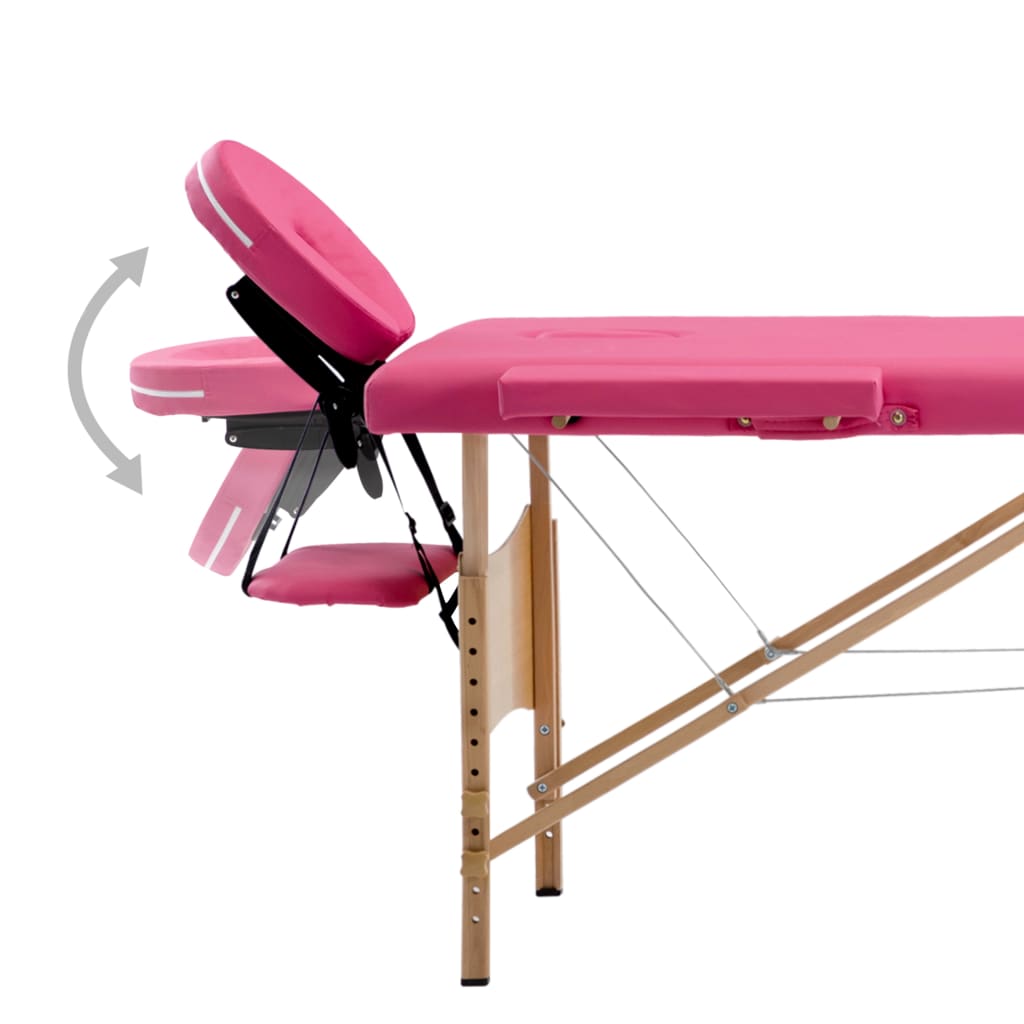vidaXL Skladací masážny stôl, 4 zóny, drevo, ružový