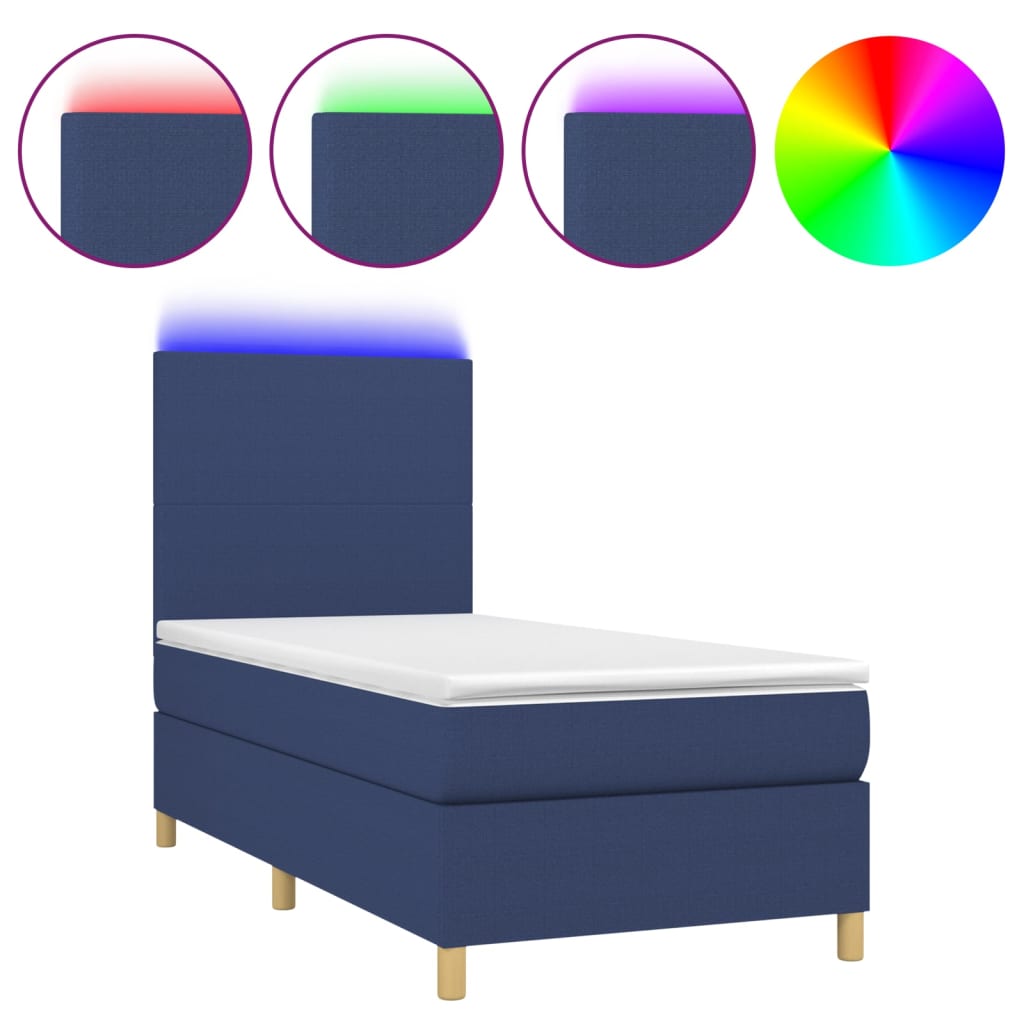 vidaXL Posteľ boxsping s matracom a LED modrá 80x200 cm látka