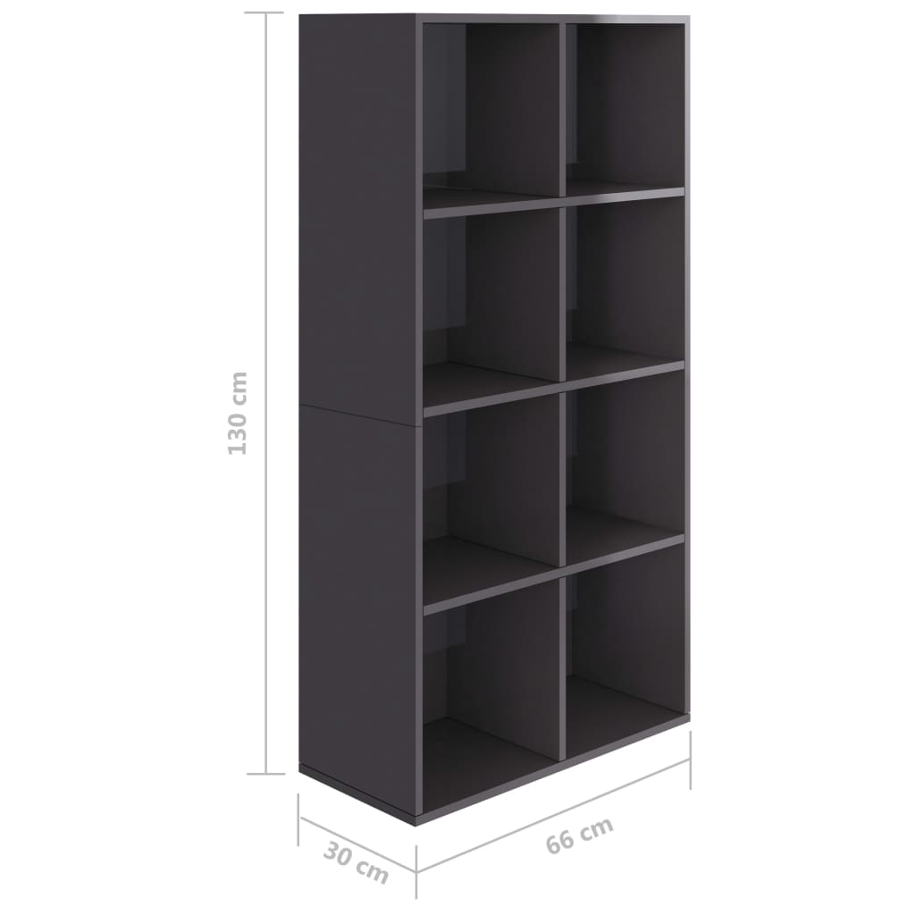 vidaXL Knižnica/komoda, lesklá sivá 66x30x130 cm, kompozitné drevo