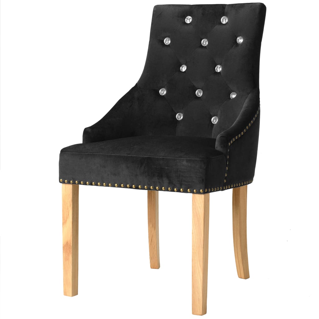 vidaXL Jedálenské stoličky 2 ks, čierne, dubový masív a zamat