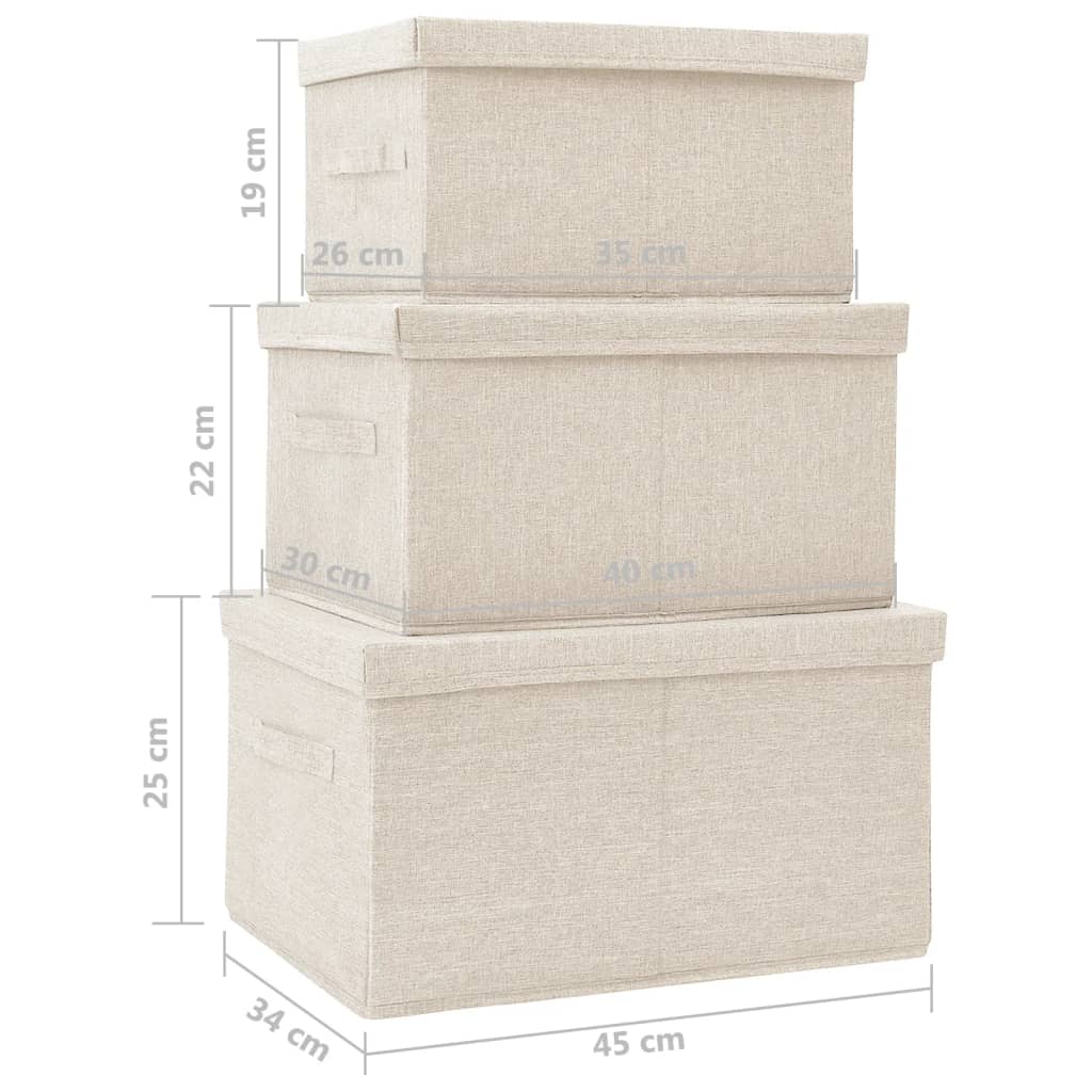 vidaXL Súprava stohovateľných úložných boxov 3 kusy látková krémová