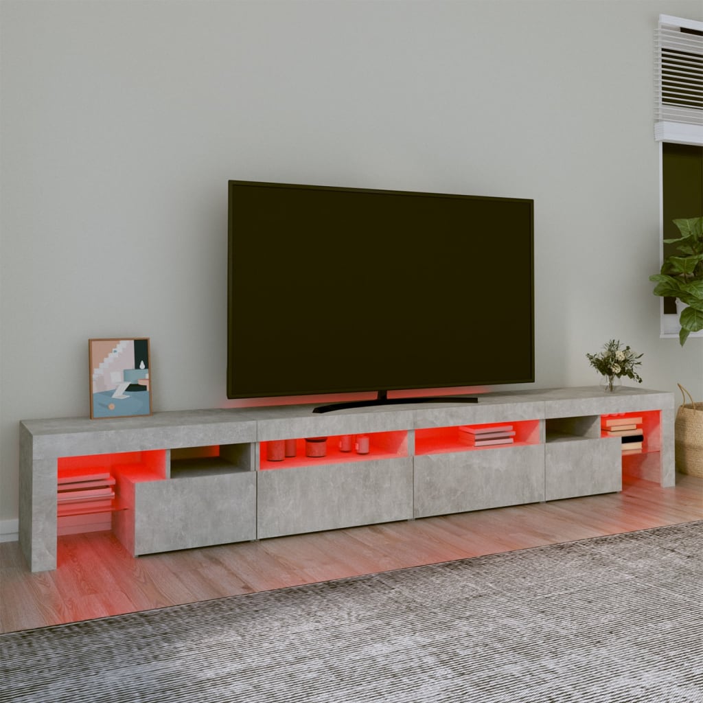 vidaXL TV skrinka s LED svetlami betónová sivá 260 x 36,5 x 40 cm