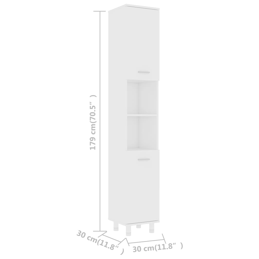 vidaXL Skrinka do kúpeľne, biela 30x30x179 cm, kompozitné drevo